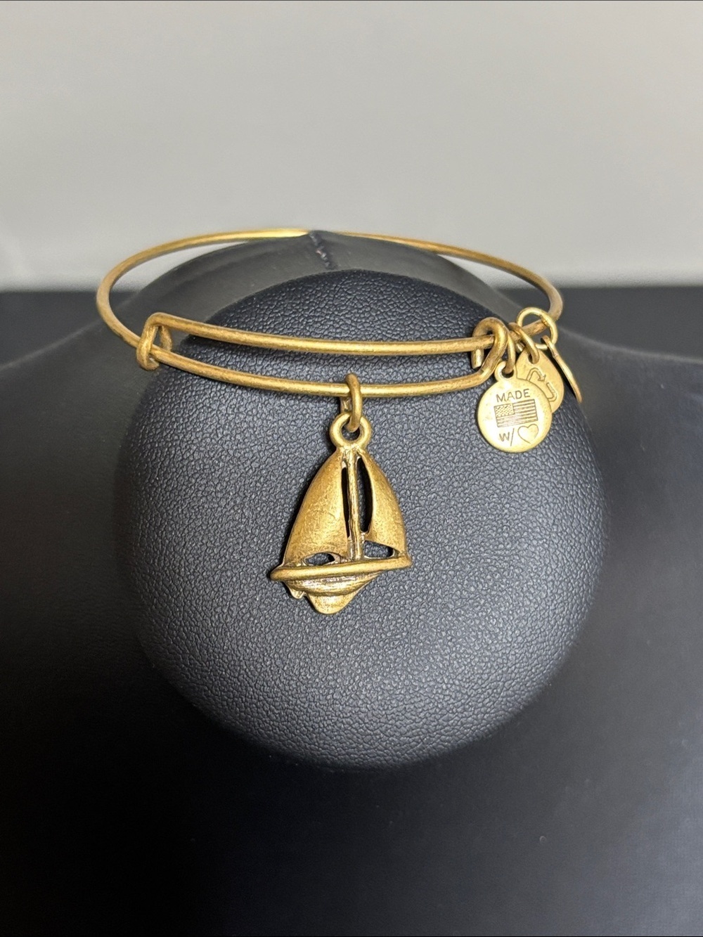Alex and Ani Gold Sailboat Charm Expandable Bangle Gold Tone
